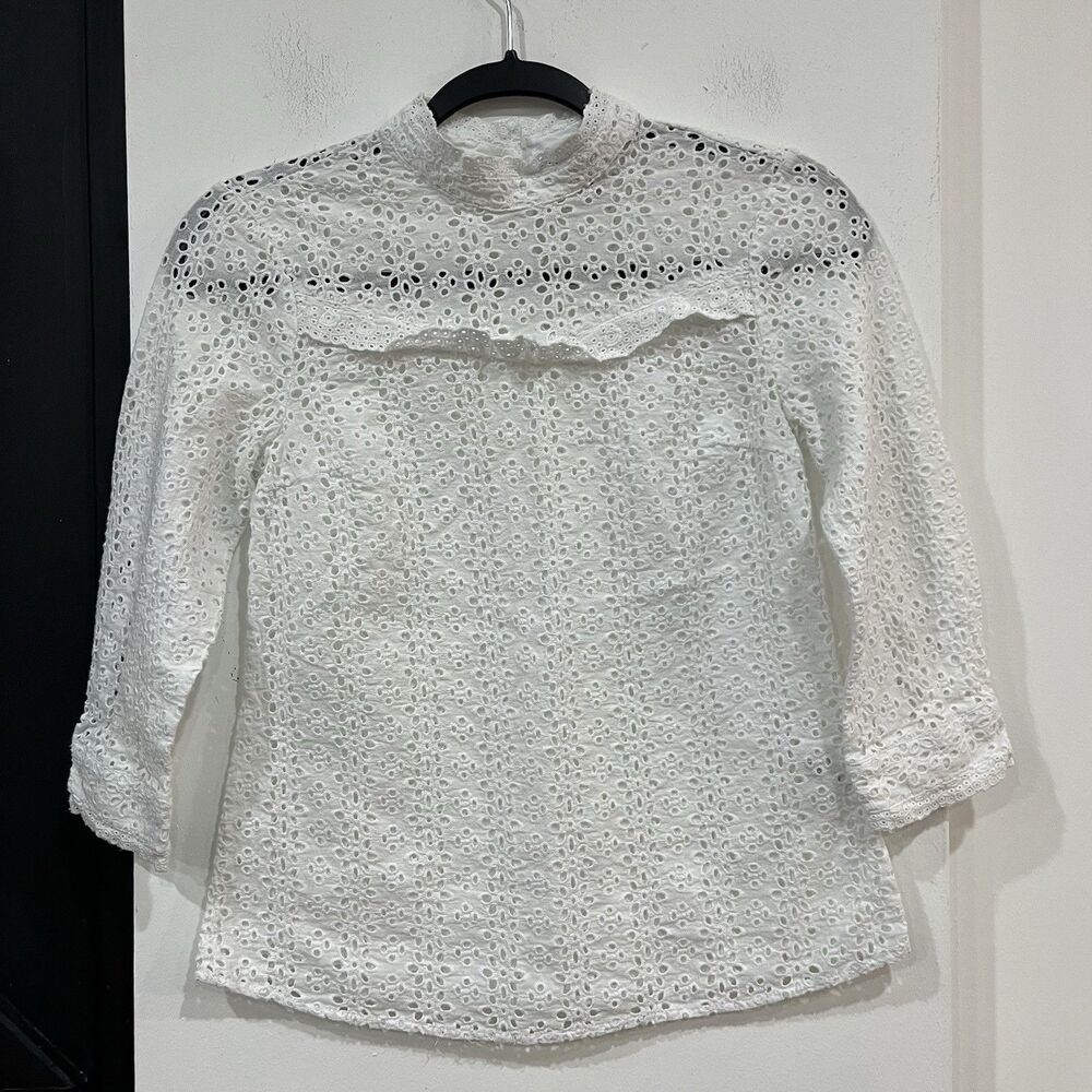 ModCloth High Neck White Eyelet Top Size Small Cottage Coquette Dainty